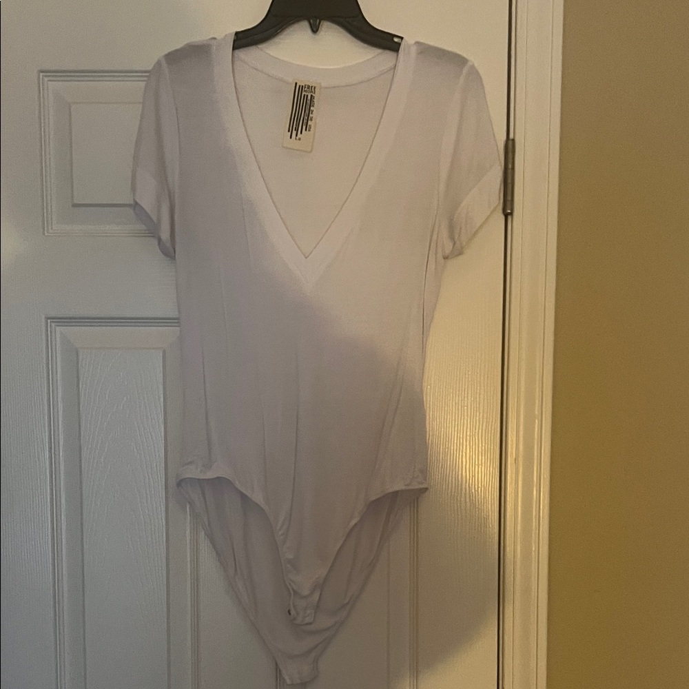 Free People Women's White V-Neck Bodysuit